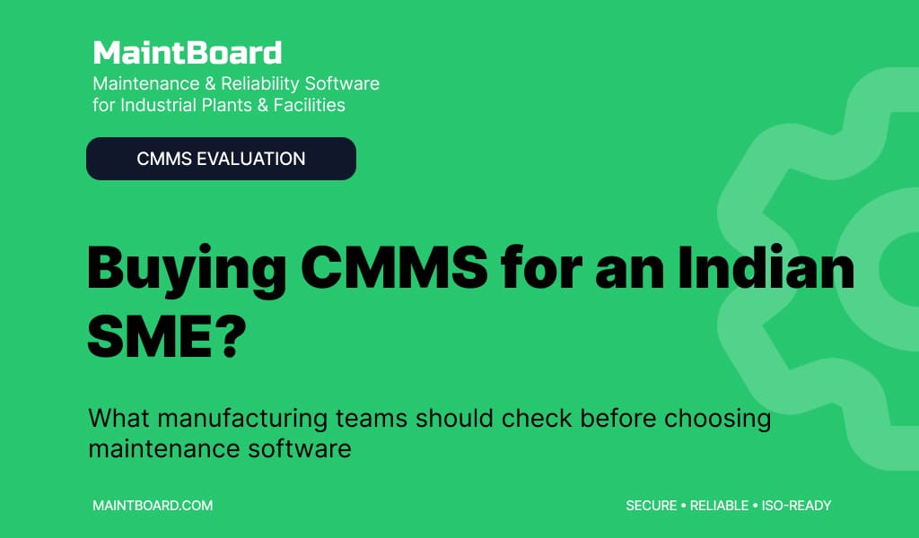 Indian SME manufacturing team reviewing CMMS software before buying