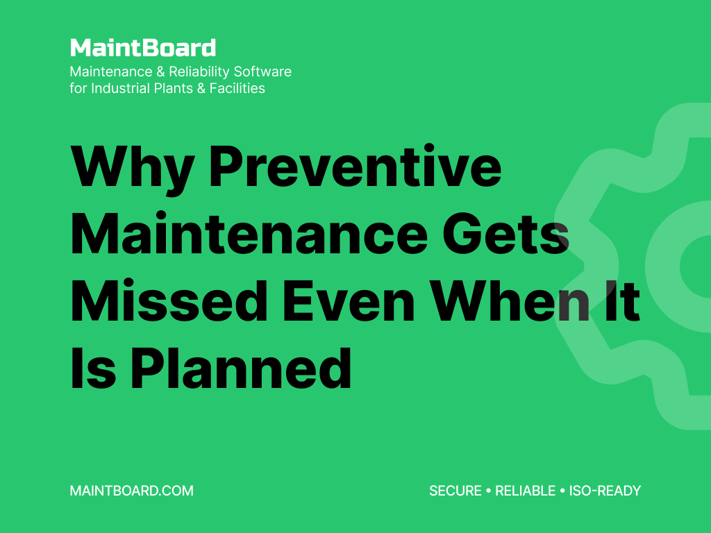 Maintenance planner reviewing overdue preventive maintenance tasks on a factory floor