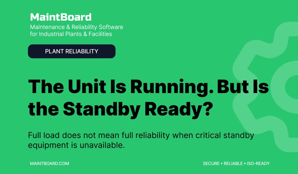 Thermal power plant equipment illustrating the operational risk of losing critical standby redundancy
