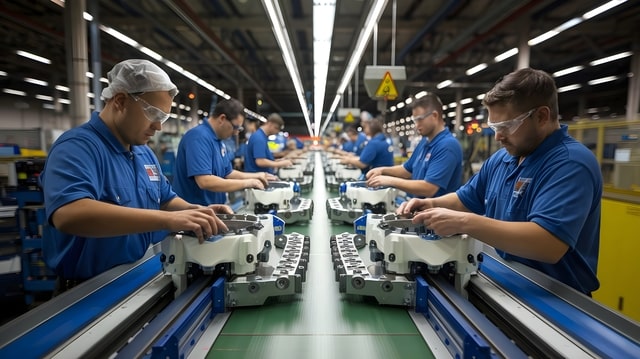 Factory manufacturing floor with various machines managed by MaintBoard